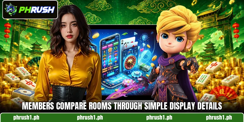 Members compare rooms through simple display details